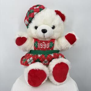 Vintage 1990 White Fairview Christmas Teddy Bear